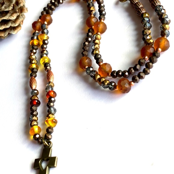 Baltic Amber with Austrian Crystals Christian Cross Necklace - Picture 7 of 9